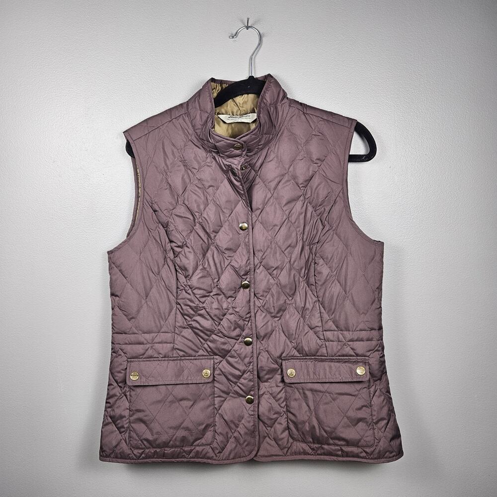 Eddie Bauer Goose Down Quilted Vest Women’s L Purple Snap Front Pockets Warm‎
